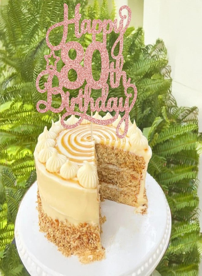 Ephlyn 1 Pack Happy 80th Birthday Cake Topper Rose Gold Glitter 80 & Fabulous Cheers to 80 Years Old Birthday Cake Pick for Celebrating 80th Birthday Anniversary Party Cake Decorations Supplies - Image 4